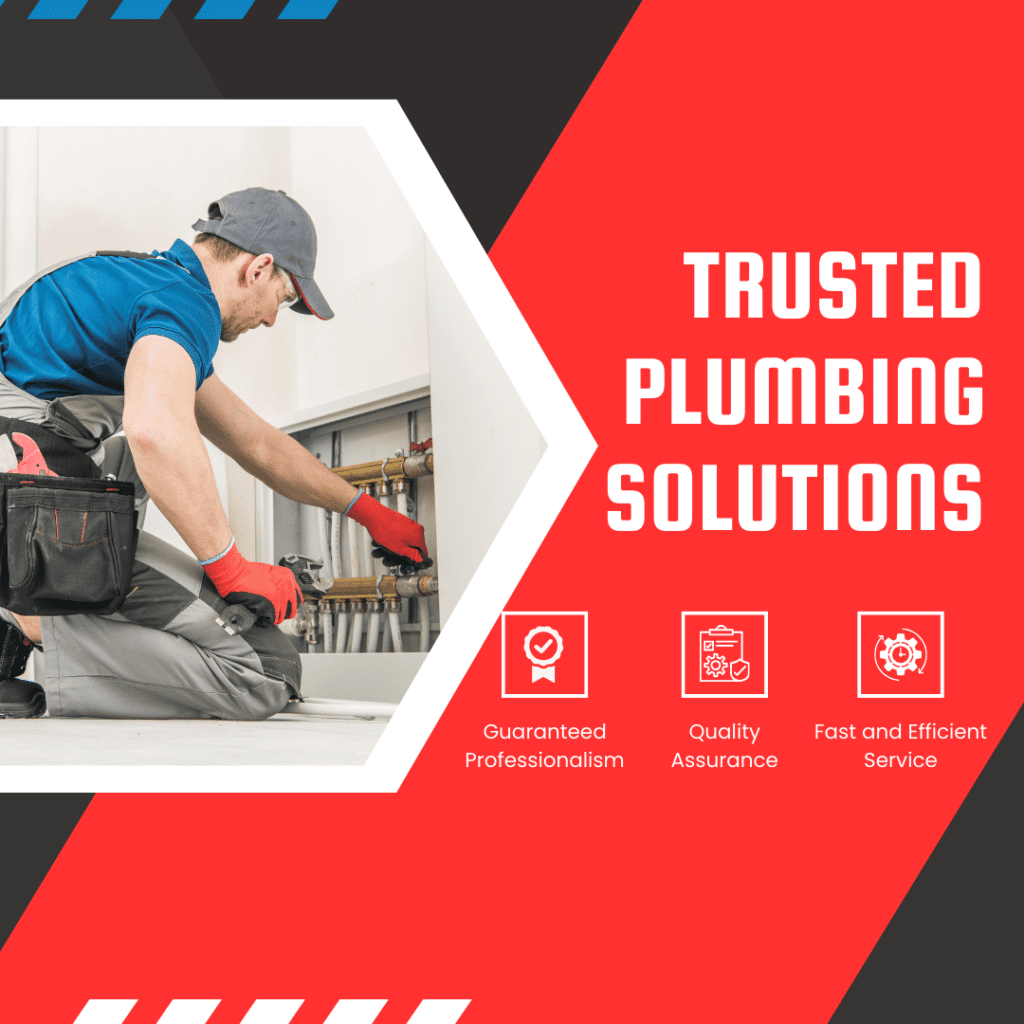 Plumber working on pipes, showcasing trusted plumbing solutions with emphasis on guaranteed professionalism, quality assurance, and fast service.