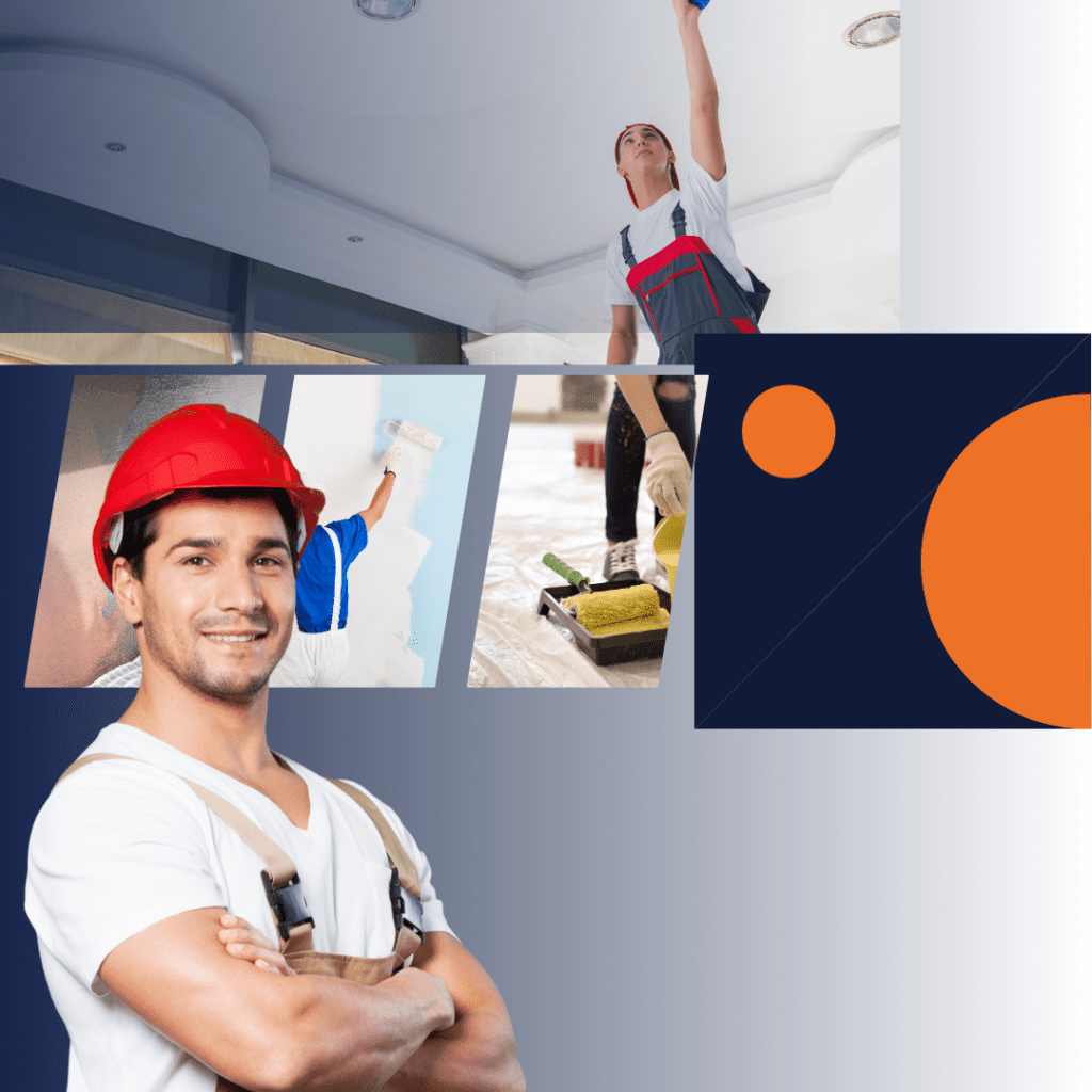 Professional plumber in a hard hat and overalls, smiling confidently, with images of plumbing work in progress, showcasing reliable plumbing services in Armada by Frost & Kretsch Plumbing Inc.