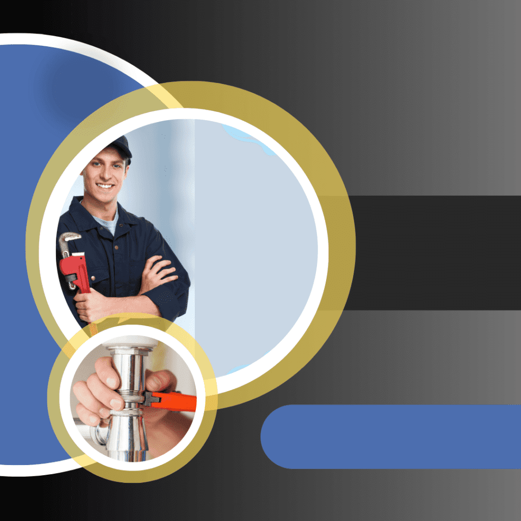 Plumber holding a wrench and smiling, showcasing plumbing expertise, with a close-up of tools in use, emphasizing reliable plumbing services in Romeo by Frost & Kretsch Plumbing.