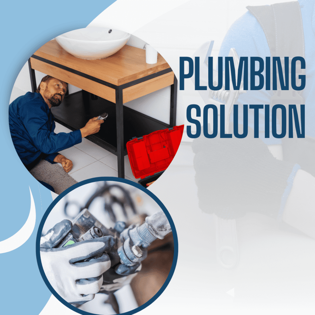 Plumber working under a sink with tools, featuring a modern bathroom vanity, showcasing plumbing solutions for remodeling projects.