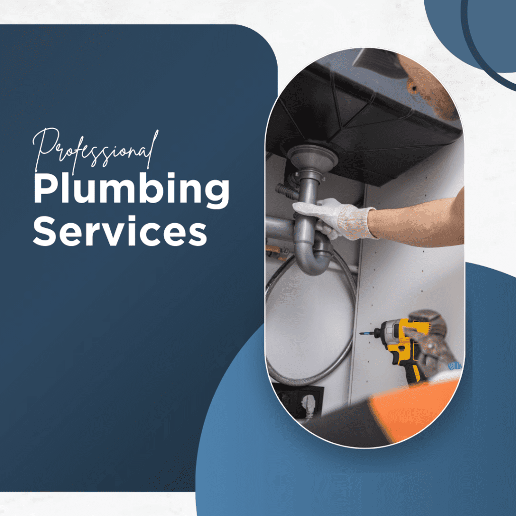 Professional plumbing services with a focus on drain repair, showing a technician working on plumbing under a sink.