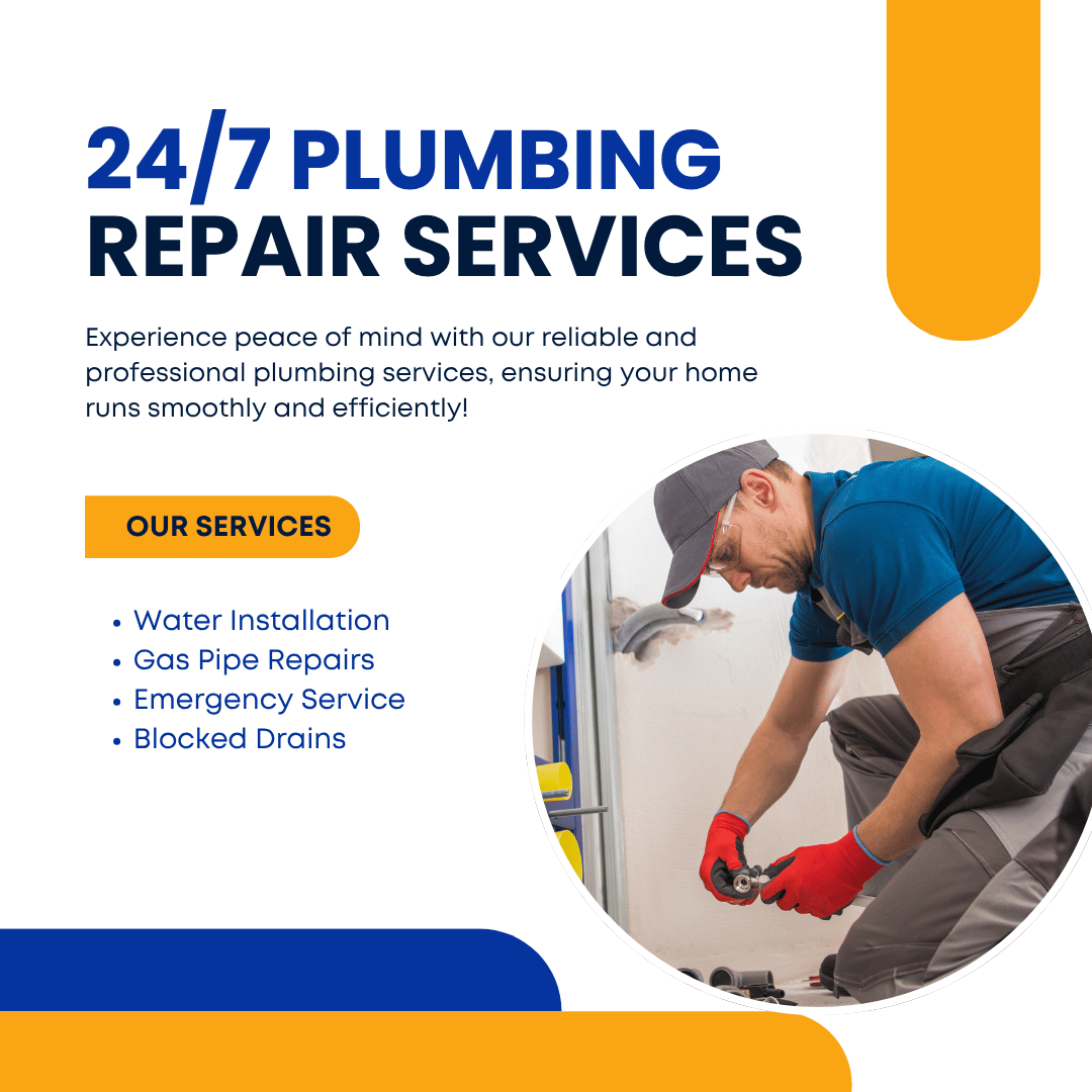24/7 plumbing repair services with a technician working on a plumbing installation, highlighting reliable solutions for water installation, gas pipe repairs, emergency service, and blocked drains in Macomb.