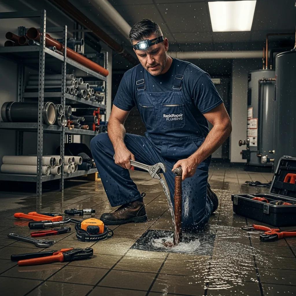 Emergency plumber responding to a commercial plumbing crisis in Warren
