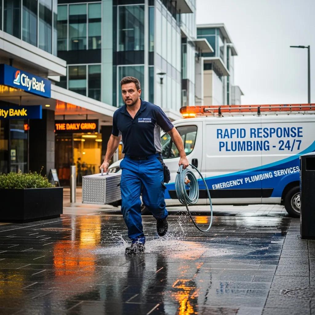 Technician arriving to respond to a commercial plumbing emergency