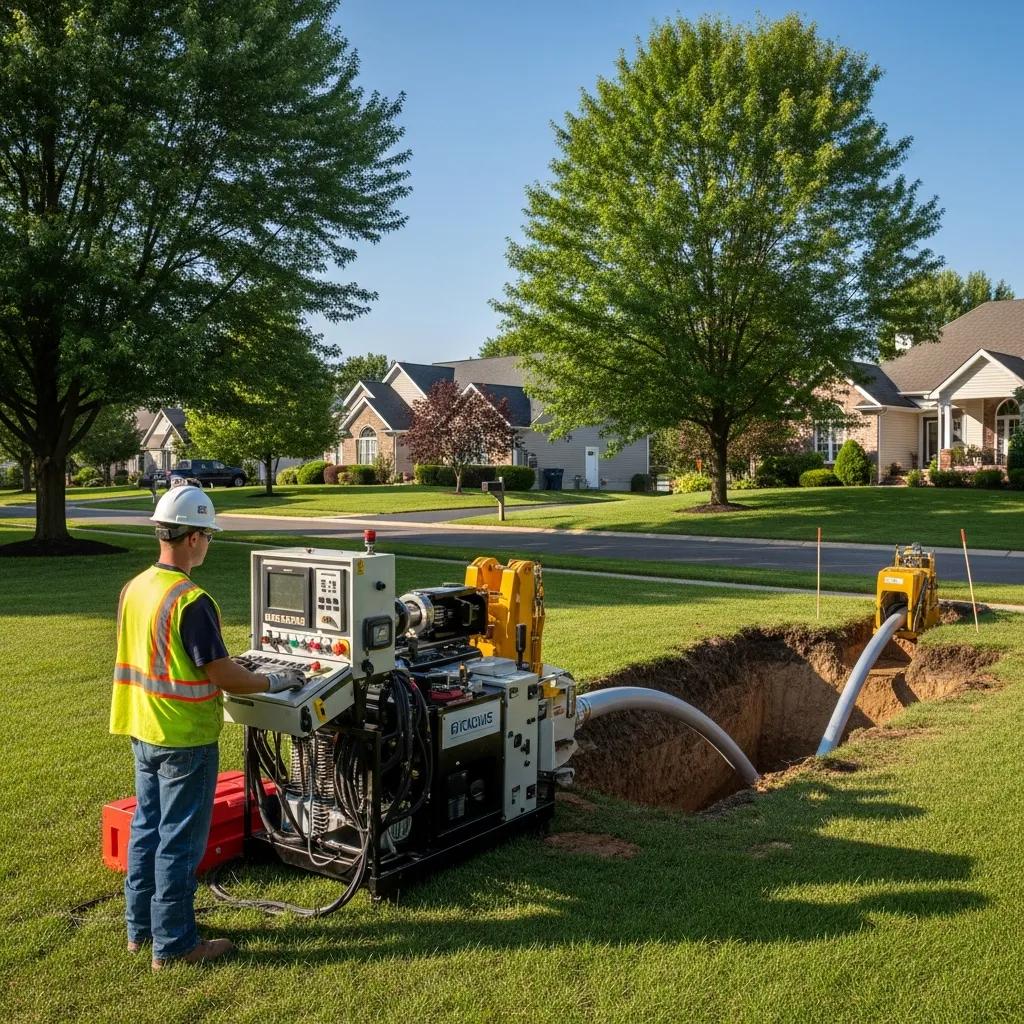 Technician using trenchless repair equipment &mdash; sustainable plumbing solution